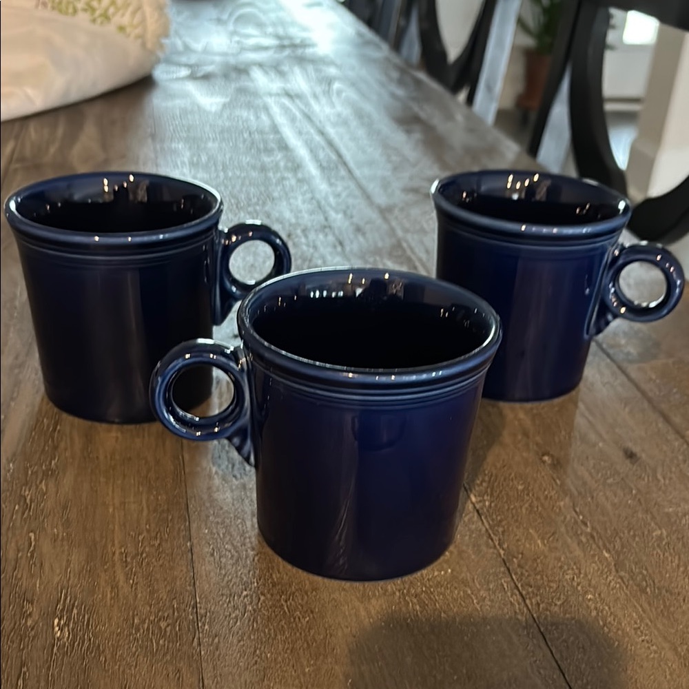 FiestaWare (3) O Ring Handled Mugs Cobalt Blue Vintage Homer Laughlin